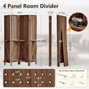 4 Panel Pegboard Display with 16 Hooks, Wooden Pegboard Room Divider Wall with Shelf, Rustic Room Dividers and Folding Privacy Screens, Bedroom, Jewelry Store, Brown by CozyNest Decor