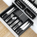 VaeFae Premium Bamboo Silverware Drawer Organizer Kitchen, Expandable Utensil Organizer with Knife Block, Cultery Tray with Divider for Flatware (Black) by CozyNest Decor