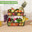 2 Tier Fruit Basket for Kitchen Counter with 2 Banana Hangers, Countertop Metal Fruit Bowl with Wooden Handle, Large Storage Stand for Vegetables, Snacks, Breads, Produce Storage – Black by CozyNest Decor