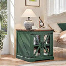 24" End Table with Charging Station, Farmhouse Night Stand with Glass Barn Door, Green Nightstands with Adjustable Storage Shelf, Large Wood Square Bed Side Table for Living Room, Bedroom by CozyNest Decor