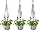 Mkono Macrame Plant Hanger Indoor Hanging Planter Basket with Wood Beads Decorative Flower Pot Holder No Tassels for Indoor Outdoor Boho Home Decor 35 Inch, Gray, Set of 3 (POTS NOT Included) by GreenHaven Gardens
