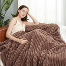 Amélie Home Faux Fur Throw Blanket for Couch, Cozy Fuzzy Fluffy Fur Luxurious Soft Striped Plush Gift Blankets for Family Sofa Chair Bed Living Room Bedroom, 55"x70", Light Coffee by CozyNest Decor
