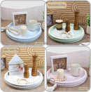 Round Wood Serving Tray with Beads, White Washed Wooden Decorative Tray for Entertaining, Decoration, and Gifting by CozyNest Decor