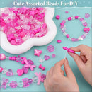Assorted 170-230PCS Rose Pink Acrylic Beads for Bracelet Making, Flower Bow Butterfly GummyBear Aesthetic Bracelet Charms,Cute Beads for Jewelry Making DIY Necklace Keychain Phone Charm by TinyTreasures Baby Boutique
