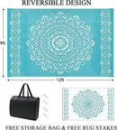 Pauwer Waterproof Outdoor Rug 9x12, Reversible Plastic Straw Patio Camping Rug, Indoor Outdoor RV Mat Carpet for Deck, Camper, Porch, Balcony, Backyard, Picnic, Floral Teal by GreenHaven Gardens
