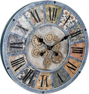 Unique Moving Gear Large Round Wall Clock 21inch-Battery Powered. Retro Industrial Steampunk Country Farmhouse Decor for Living Room Kitchen Bars cafes Offices(Blue/metal/21) by CozyNest Decor