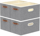Yawinhe Fabric Storage Baskets, Foldable Closet Organizer for Shelves, Large Boxes with 3 Handles, Canvas Bins for Clothes, Grey, 12.99''Lx9.05''Wx7.87''H, 4-Pack by TinyTreasures Baby Boutique