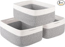 Storage Baskets for Organizing 3 Pack, Woven Baskets for Shelves, Closet Organizer Bins Empty Gift Basket Toy Storage for Toys, Books, Towels, Clothes, 15"x11.42"x6.7", Grey by TinyTreasures Baby Boutique