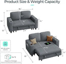 LINSY HOME Loveseat Sofa with Pull Out Couch: 2-in-1 Convertible 2 Seater Sofa Chaise with USB Charging & Cup Holders, Comfy Plush Corduroy Love Seat for Small Spaces Living Room Apartment, Grey by CozyNest Decor