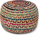 REDEARTH · Round Pouf Ottoman - Braided Boho Poof Home Décor Pouffe Accent Sitting Circular Foot Rest for Living Room, Bedroom, Nursery, Lounge; Jute and Cotton Set of 2 (19.5"x19.5"x14"; Multi) by CozyNest Decor