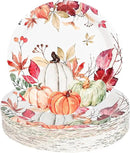 AllReal Fall Pumpkins Paper Plates Rustic Pumpkin Leaves Disposable Party Plate 7" Thanksgiving Autumn Dessert Plate for Birthday Baby Shower Party Supplies Table Decor (24)