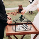 Wedding Card Box with Slot, 12.6'' Large Glass Card Boxes for Reception, Black Geometric Holder, Clear Decorative Storage Box with Lock for Baby Shower, Birthday Party, Christmas, Bridal Shower by CozyNest Decor