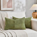 Fancy Homi 2 Packs Moss Green Lumbar Decorative Throw Pillow Covers 12x20 Inch for Living Room Couch Bed, Rustic Farmhouse Boho Home Decor, Soft Striped Corduroy Rectangle Accent Cushion Case 30x50 cm by CozyNest Decor