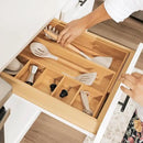 Adjustable Kitchen Drawer Organizer for Utensils and Junk, Food-Safe Contract Grade with 100% Sustainable Wood, Expandable from 10.5 to 19 Inches Wide - Natural Bamboo by CozyNest Decor