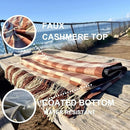 Picnic Blanket Extra Large Waterproof with Strap 59"x79" - Machine Washable Tassels Faux Wool Cashmere for Park, Grass, Camping, Hiking, Concerts (Latte with white shoulder strap, 59"X79") by TinyTreasures Baby Boutique