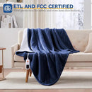 Sealy Electric Blanket Throw Size 50"*60",Super Cozy Flannel to Sherpa Reversible Heated Blanket Throw with 6 Heating Levels & 2-10 Hours Auto Off Overheating Protection Machine Washable,Navy by CozyNest Decor