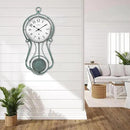 CLXEAST 20 Inch Metal Pendulum Wall Clock Battery Operated,Large Schoolhouse Wall Clocks for Living Room Decor,Antique Aged Teal Green Finish,House Warming Gifts New Home by CozyNest Decor