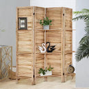 Room Divider with Shelves, Privacy Screen, Room Dividers and Folding Privacy Screens, 4 Panel Wood Temporary Wall Partition Separation Separator, Natural by CozyNest Decor