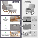 Rocking Chair with Ottoman, Upholstered Nursing Glider Rocker with High Backrest and Side Pocket, Comfy Reading Chair with Solid Wood Legs for Nursery/Living Room/Bedroom Light Grey by TinyTreasures Baby Boutique