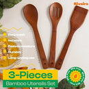 Riveira Premium Brown Bamboo Wooden Spoons for Cooking Set of 3 – Premium Brown Bamboo Wooden Cooking Utensils, Wooden Spatula, Wooden Spoon - Premium Quality Wooden Utensil Set for Non-Toxic Cooking by CozyNest Decor