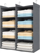 4 Tier Shelf Hanging Closet Organizer, Dual-Row 8 Pocket Cloth Hanging Shelf with 3 Sturdy Hooks for Storage, Foldable (Grey) by CozyNest Decor