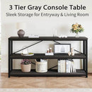 LVB 3-Tier Rustic Console Table, Extra Long Entryway Table with Storage, Industrial Skinny Wood Metal Sofa Table with Shelf, Modern Narrow Hallway Table for Foyer Living Room Bedroom, Dark Gray, 70 In by CozyNest Decor