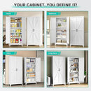 75" Tall Pantry Cabinet,Farmhouse Kitchen Pantry Storage Cabinets with 2 Doors and 5 Shelves,White Metal Storage Cabinet,Large Cupboard for Home,Kitchen,Dining/Living Room by CozyNest Decor