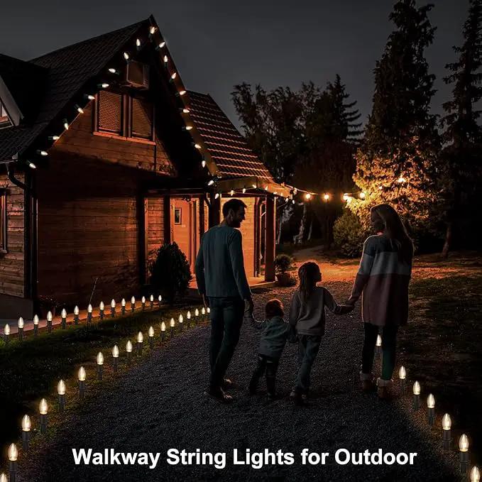 Outdoor Warm Christmas Pathway Lights, 24.2ft 20 Lights with Stakes, Outside Walkway Marker, C9 Christmas Decor, Driveway Decorations, Waterproof, Hanging or Plugging, photo 8 of 9