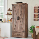 Farmhouse Kitchen Pantry Cabinet - 72" Tall Wood Kitchen Storage Cabinets with Adjustable Shelves & 2 Barn Doors & Drawer, Versatile Storage for Dining Room, Bathroom, Utility Room, Light Brown by CozyNest Decor