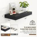Deep Floating Shelves for Wall | 24 Inch Wide x 12 Inch Deep Black Floating Shelves | 24W x 12D Rustic Wood Wide Wall Shelves | Bookshelf Laundry Shelf TV Shelf by CozyNest Decor