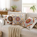 Embroidered Throw Pillow Cover 18x18 Classic Boho Floral Pattern Pillows Cover Outdoor Decorative Pillowcase,Durable Cozy Textured Cushion Case for Sofa Couch Bed Living Room,Orange Blue by CozyNest Decor