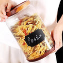 SAIOOL 2-Pack Striped Borosilicate Glass Airtight Canisters - Big mouth Large Capacity, Acacia Wood Lid, Food Storage Jars for Flour, Pasta, Pantry Organization (1 Gallon （2 Striped pack）) by CozyNest Decor