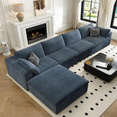 157.5" Cloud Couch Modular Sectional Sofa for Living Room,Modern Sofa with Deep Seat，L-Shape Boneless Couch with Ottoman,Comfy Upholstered Corduroy Couches for Apartment, Studio, Office,Bedroom，Blue by CozyNest Decor