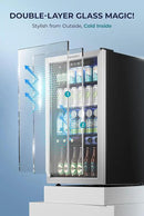 EUHOMY Beverage Refrigerator and Cooler, 128 Can Mini fridge with Glass Door, Small Refrigerator with Adjustable Shelves for Soda Beer or Wine, Perfect for Home/Bar/Office, Silver by CozyNest Decor