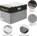 Large Collapsible Fabric Storage Bins with 3 Handles, Foldable Organizer Baskets for Closet, Shelves, Living Room | 3 Pack, Durable PU & Metal Handles (17"x11.8"x11.8", Black & Gray) by TinyTreasures Baby Boutique