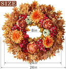 26" Fall Wreath for Front Door - Large Artificial Maple Leaves Fake Silk Peony Faux Pumpkin Outdoor Wreath for Porch, Window,Farmhouse,Home,Thanksgiving Day Harvest Festival Autumn Decor by CozyNest Decor