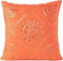 Eyes of India Embroidered Decorative Boho Throw Pillow Cover with Mirrors, Handmade Bohemian Accent Cushion Case for Sofa Couch Bedroom Living Room (Orange, 24" x 24") by CozyNest Decor