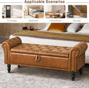 Furniliving Storage Ottoman Bench, Leather Benches End of Bed Bench with Solid Wood Legs Upholstered Ottoman Bench with Storage Indoor Bench for Living Room with Rolled Arm, Entryway, YellowBrown by CozyNest Decor