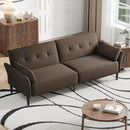 89” Futon Sofa Bed, Linen Comfy Futon Couch Bed with 2 Square Pillows, Convertible Sleeper Sofa with Adjustable Backrest& Armrests, Modern Loveseat Sleeper for Living Room, Bedroom, Brown by CozyNest Decor