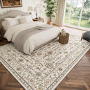 Washable 8x10 Area Rugs for Living Room, Boho Non-Slip Silicone Backing Rugs for Bedroom Dining Room Nursery Office, 0.3" Neutral Oriental Throw Carpet with 0.16" Cushioning Pad, Light Beige/Multi by TinyTreasures Baby Boutique