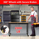 48'' Adjustable Workbench, Heavy Duty Workbench with Power Outlet and Lockable Wheels, 2000 LBS Capacity, Work Table Suitable for Office, Garage, Workshop by GreenHaven Gardens
