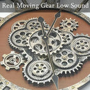 30 Inch Moving Gear Wall Clock, Oversized Wall Clocks, Clock Living Room Decor, Solid Wood Frame, Battery Operated, Large Wall Clock with Steampunk Industrial for Fireplace(Machilus) by CozyNest Decor