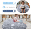 COMAX Kids Bean Bag Chair Turn into Beanbag Bed, Unicorn Toddler Bean Chair for Girl Boy Sleeping, Lazy Children Sofa Couch with Filler, Convertible Child Floor Mattress, Glowing Grey Star by TinyTreasures Baby Boutique