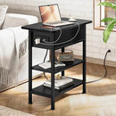 End Table with Charging Station, Flip Top Side Table with USB Ports and Outlets, 3-Tier Small Side Table with Storage for Small Space, End Tables for Living Room/Bedroom, Black by CozyNest Decor
