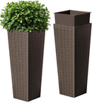 Devoko Resin Tall Planters for Outdoor Plants Set of 2, Large Taper Outdoor Planter Pots with 4 Drainage Holes, Flower Pots Modern Decor for Porch, Patio, Backyard, Home Garden (Brown, 24") by CozyNest Decor