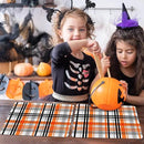 Fall Placemats Set of 6 Fall Orange Black Buffalo Plaid Plastic Table Mats Autumn Thanksgiving Place Mats Halloween Seasonal Table Decoration for Indoor Outdoor Party Kitchen Dining by CozyNest Decor
