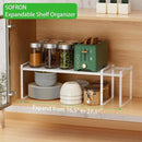 Expandable Cabinet Storage Shelf Stackable Organizer Rack for Kitchen Bathroom Pantry Spice Cupboard Coffee Countertop Home Office Desk Heavy Duty Nonslip White Small 1 Pack by CozyNest Decor
