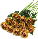 Gold Fake Roses Artificial Flowers - 10 Pcs Fake Artificial Roses Silk Flowers with Stems for Home Wedding Hotel Office Centerpiece Decor by CozyNest Decor