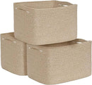3-Pack Shelf Baskets for Organizing, Woven Storage Basket for Shelves, Cotton Rope Storage Bins for Toys Books, Nursery Towel Baskets for Classroom, 14.96"X9.8"X8.85", Brown by CozyNest Decor