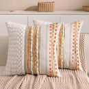 Fall Boho Chenille Tufted Throw Pillow Covers 18x18 Inch Set of 2 Farmhouse Striped Couch Decorative Pillow Covers Accent Neutral Pillowcase Yellow Orange Cushion Cover for Livingroom Sofa Bed by CozyNest Decor